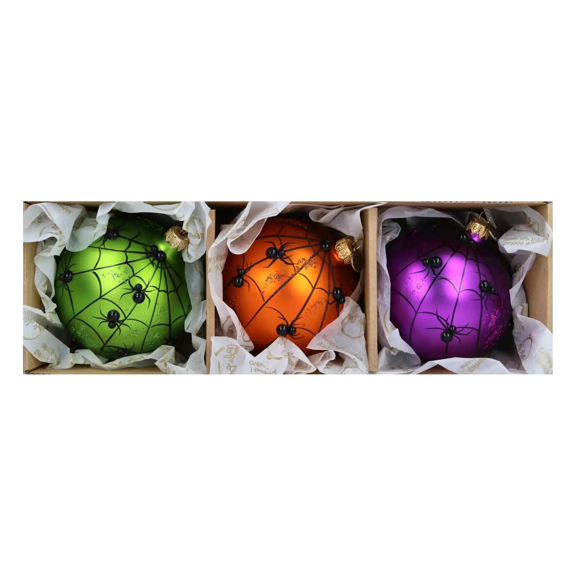 Set of Halloween Bombs with Cobwebs. Handmade Glass Christmas ornament.