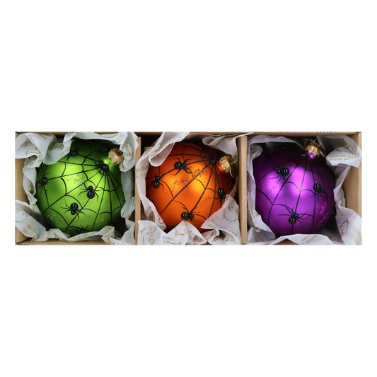 Set of Halloween Bombs with Cobwebs. Handmade Glass Christmas ornament.