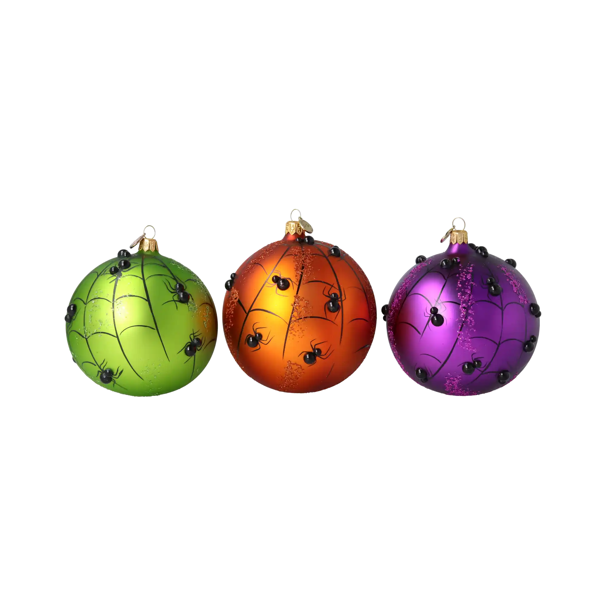 Set of Halloween Bombs with Cobwebs. Handmade Glass Christmas ornament.