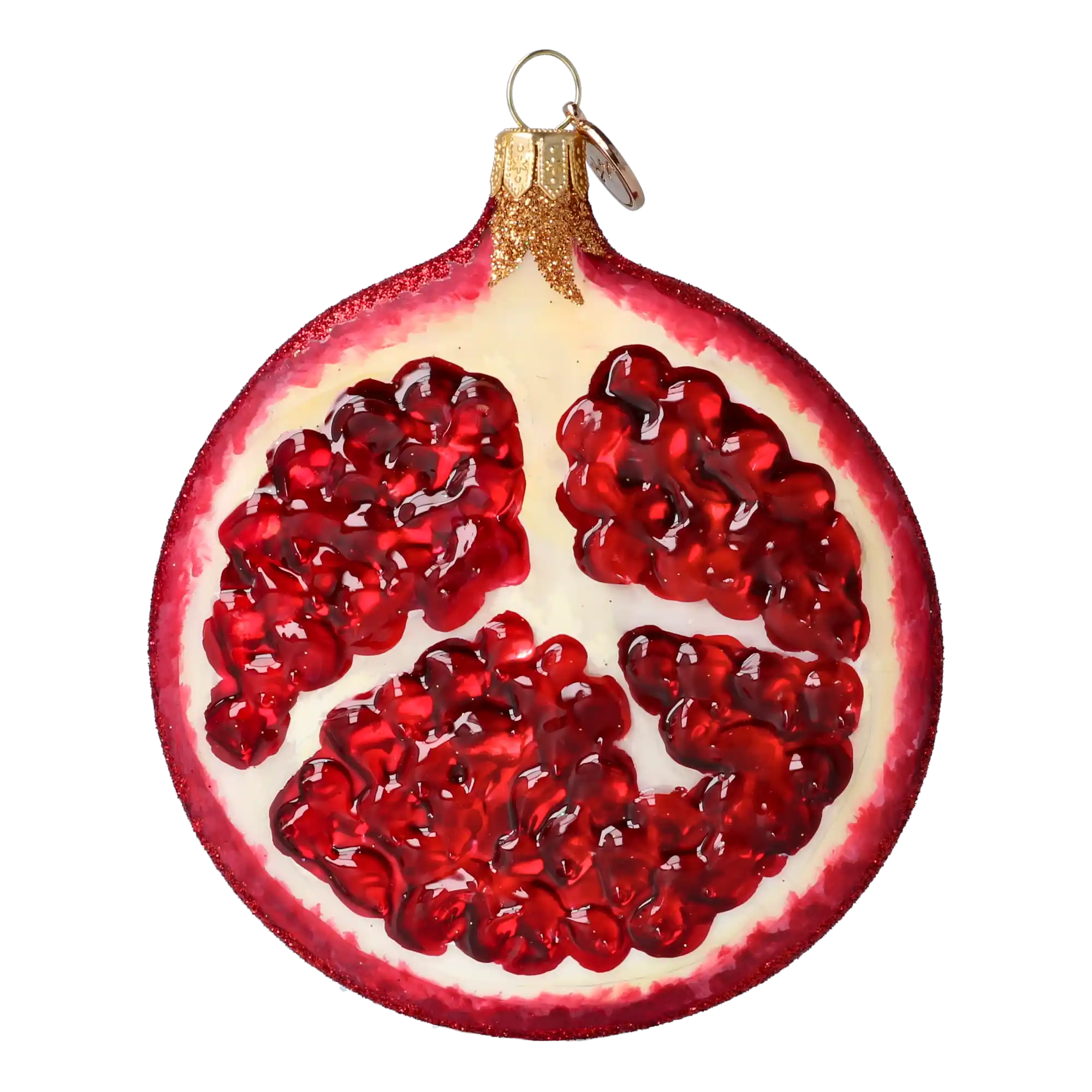 Pomegranate Slice. Handmade Glass Christmas ornament.