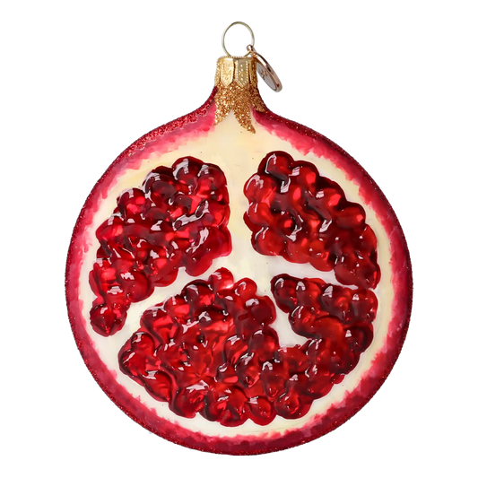 Pomegranate Slice. Handmade Glass Christmas ornament.