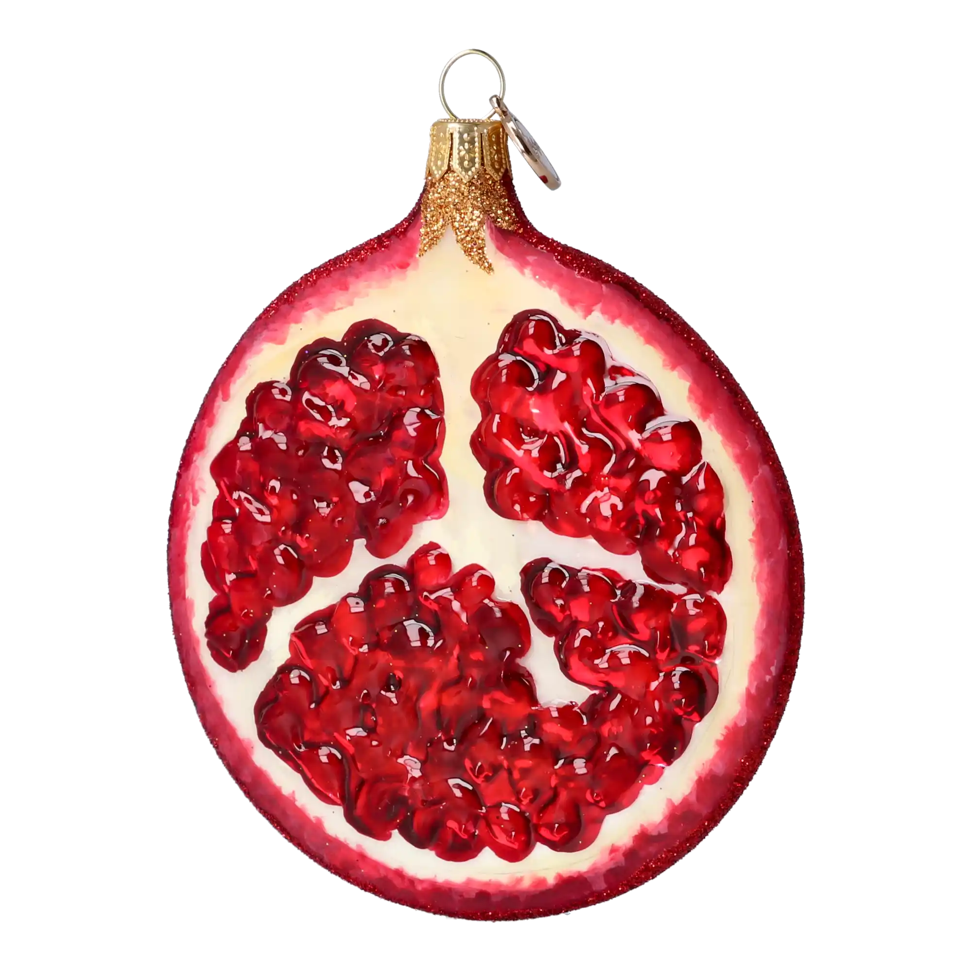 Pomegranate Slice. Handmade Glass Christmas ornament.