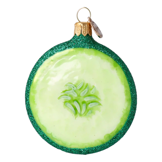 Cucumber Slice. Handmade Glass Christmas ornament.