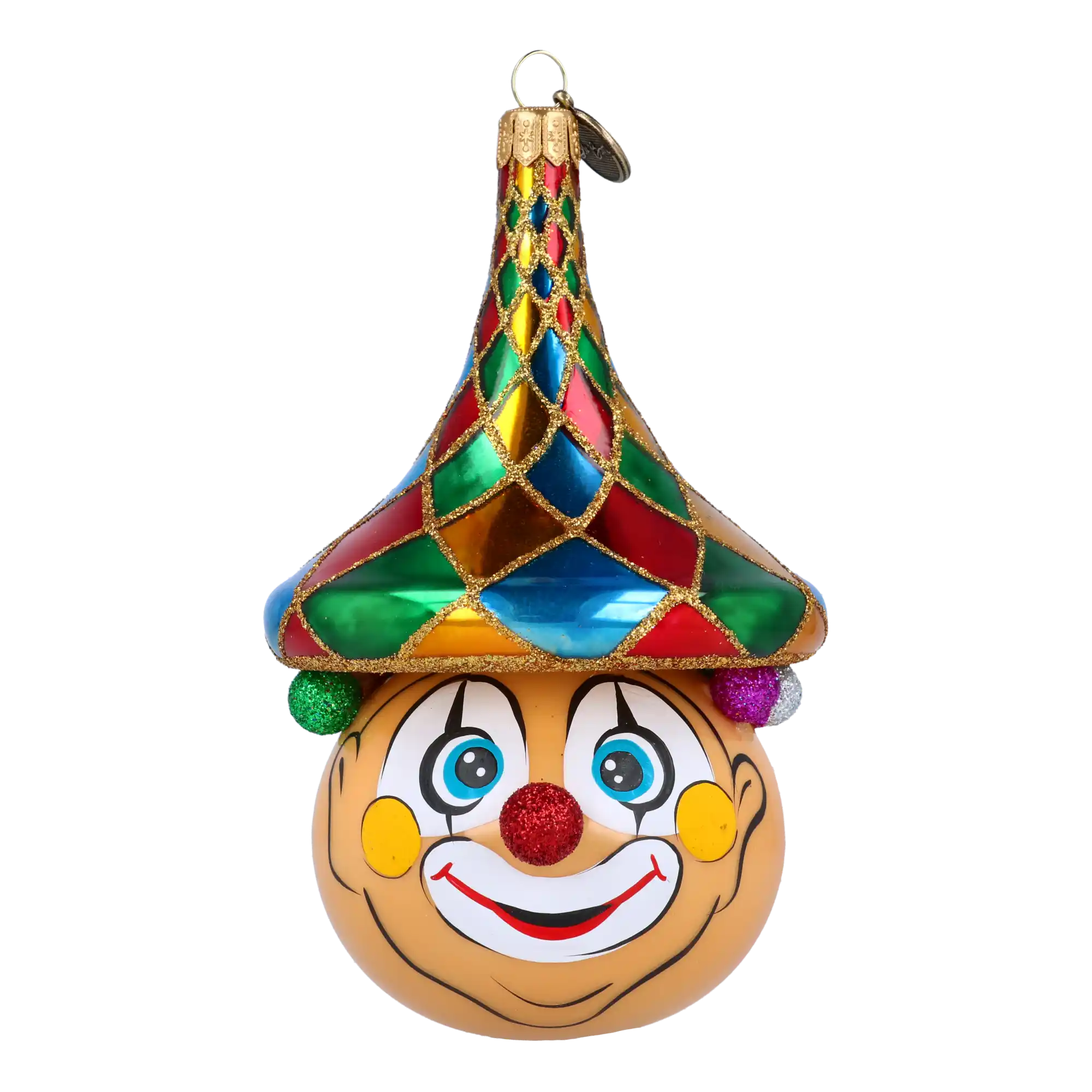 Merry Clown in a Circus Hat. Handmade Glass Christmas ornament.