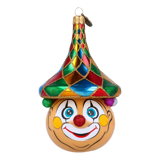 Merry Clown in a Circus Hat. Handmade Glass Christmas ornament.