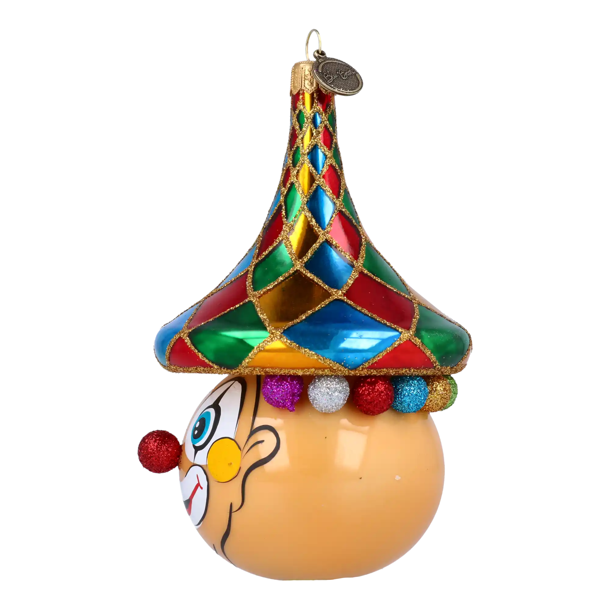 Merry Clown in a Circus Hat. Handmade Glass Christmas ornament.