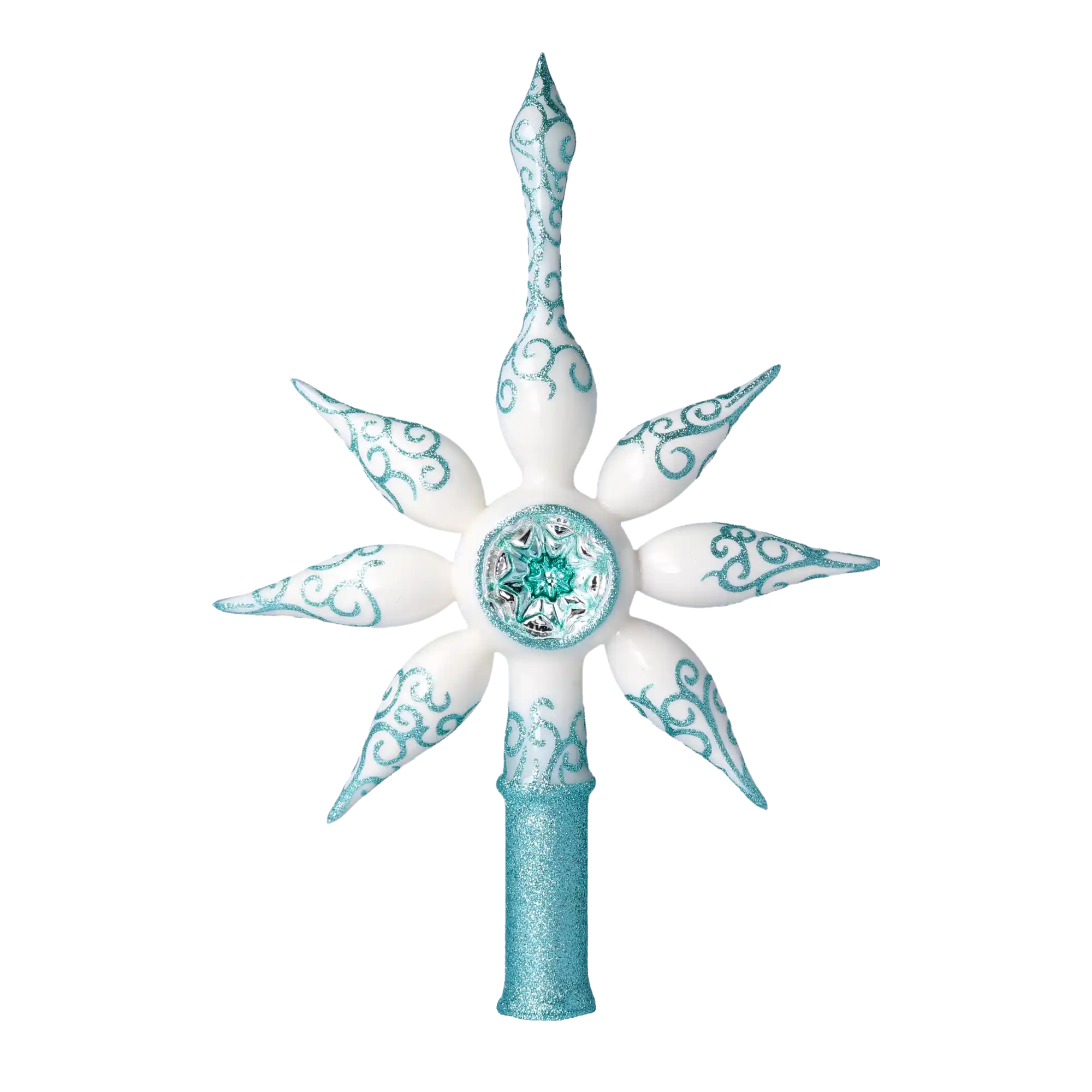 White and Turquoise Christmas Tree Star.. Handmade Glass Christmas ornament.