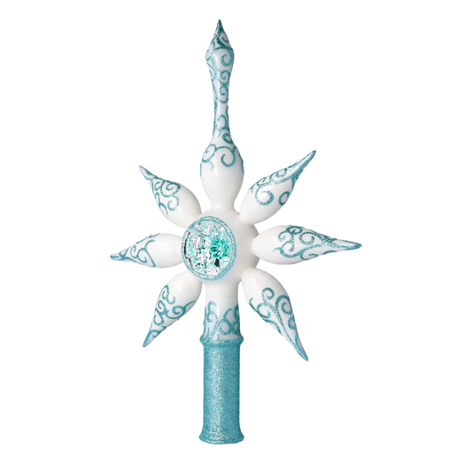 White and Turquoise Christmas Tree Star.. Handmade Glass Christmas ornament.