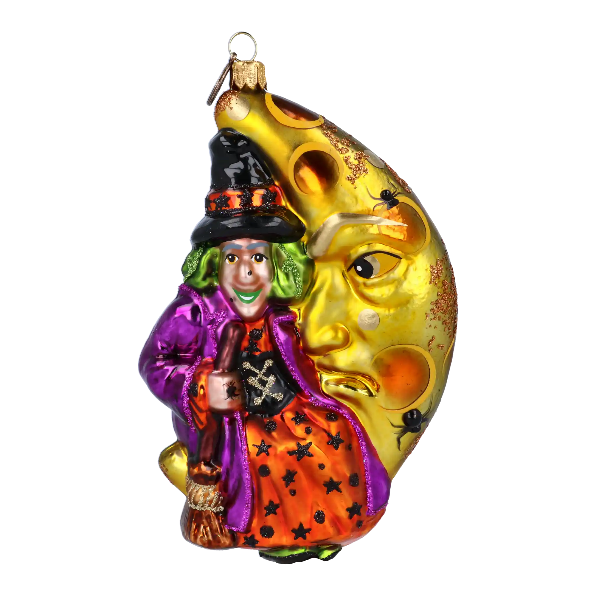 The Witch and the Golden Moon - Night Spells. Handmade Glass Christmas ornament.