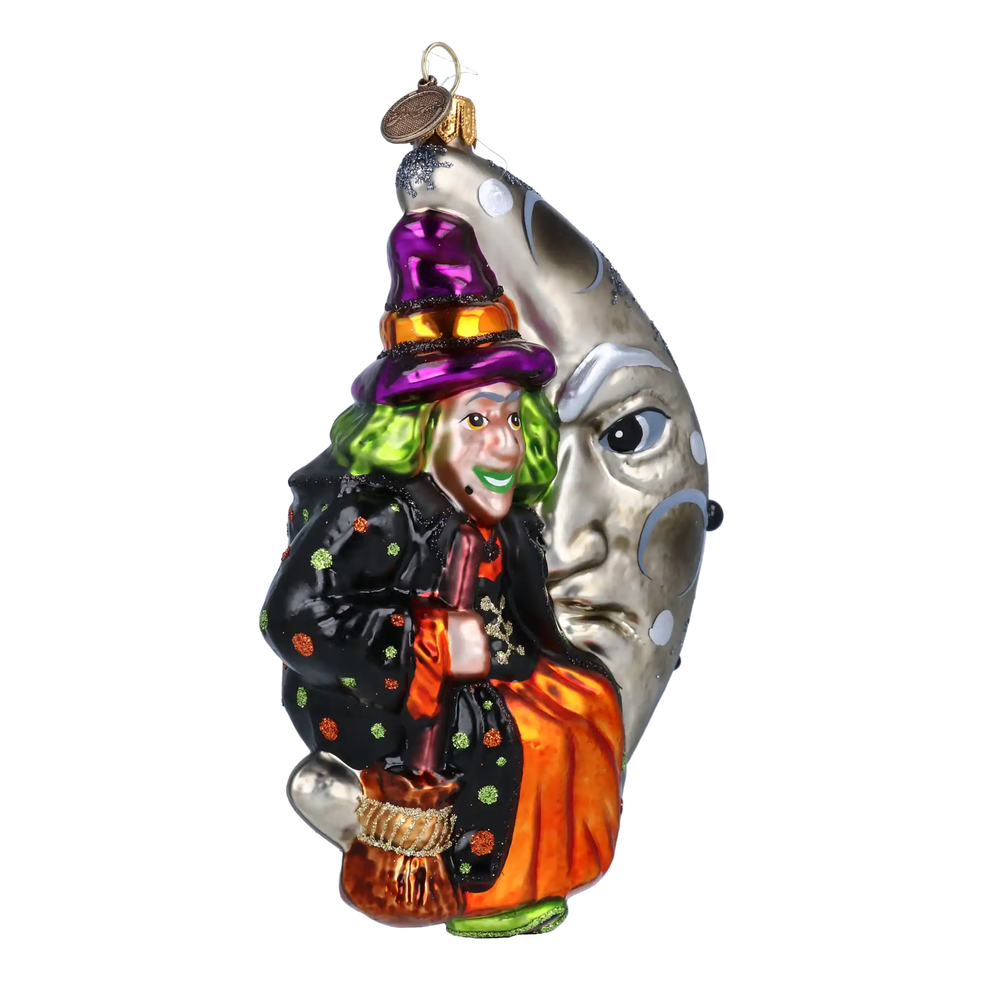 The Witch in the Moon - Magic Night. Handmade Glass Christmas ornament.