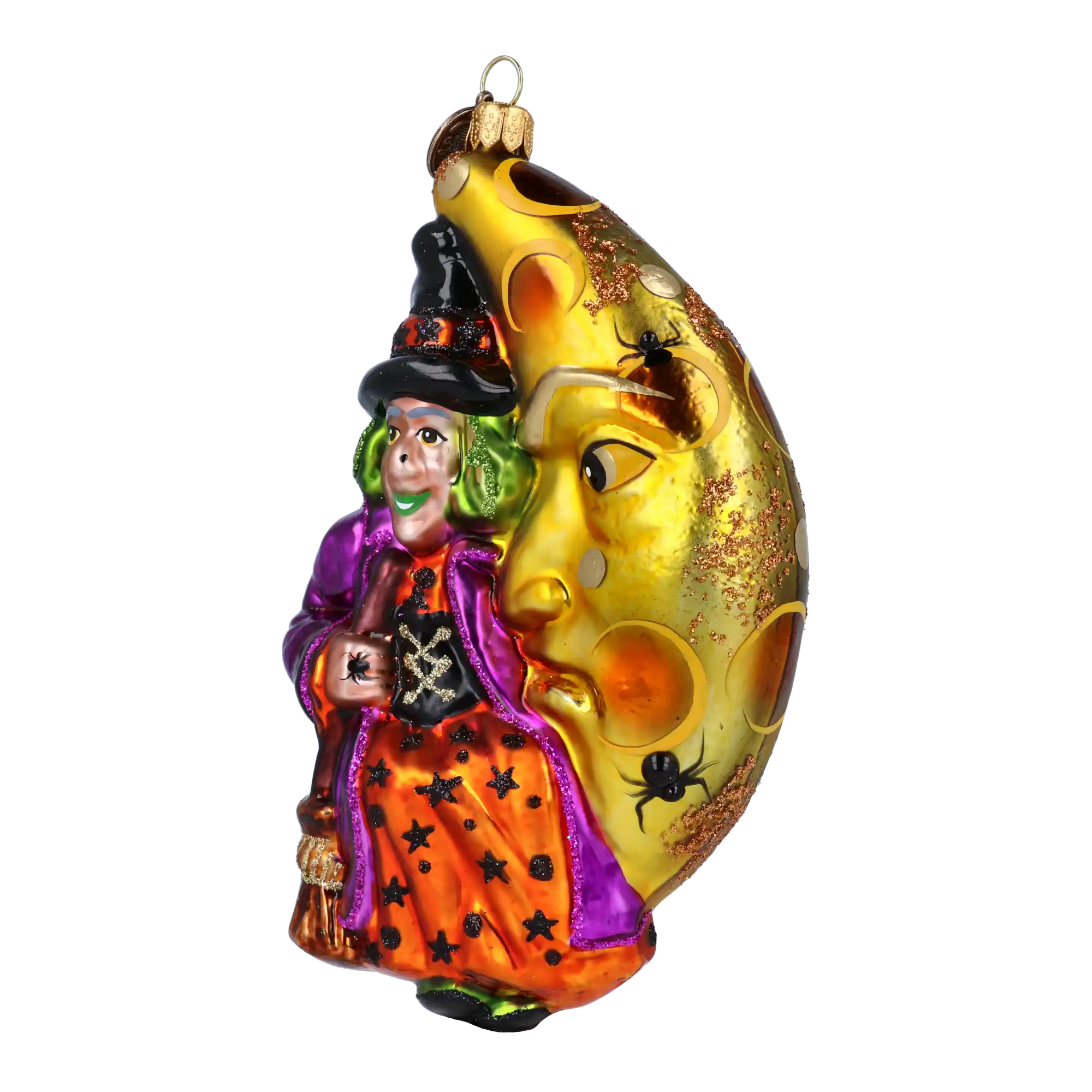 The Witch and the Golden Moon - Night Spells. Handmade Glass Christmas ornament.