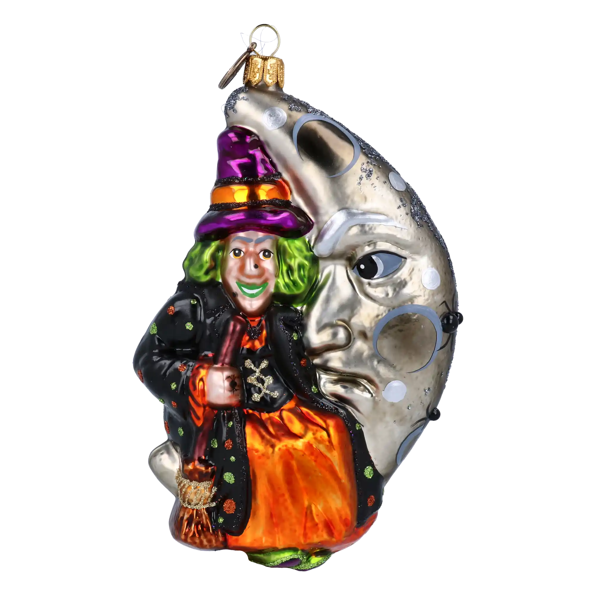 The Witch in the Moon - Magic Night. Handmade Glass Christmas ornament.