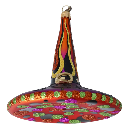 Magic Witch's Hat - Flaming Patterns. Handmade Glass Christmas ornament.