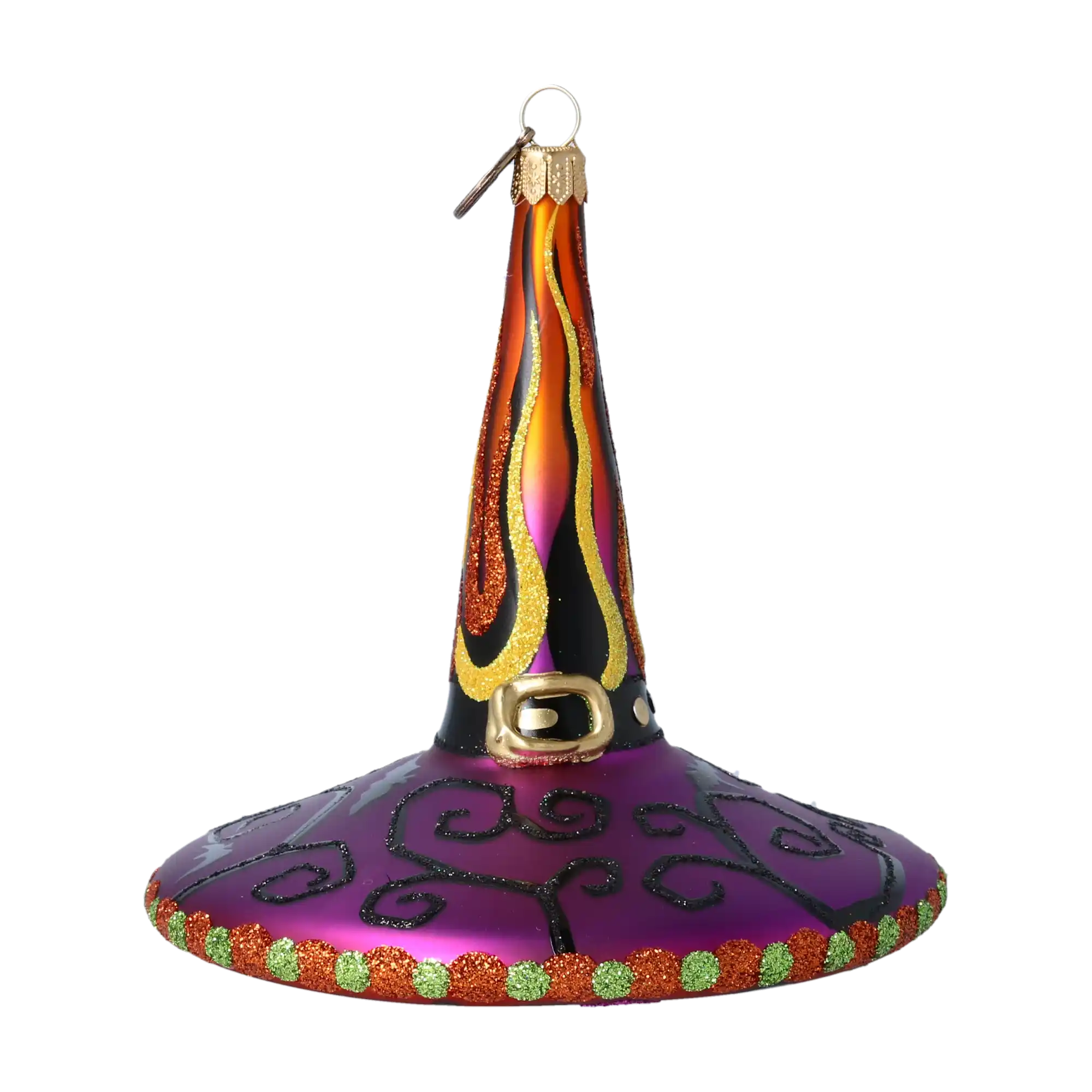 Magic Witch's Hat - Flaming Patterns. Handmade Glass Christmas ornament.