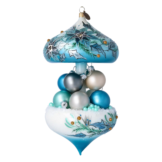 Carousel with Birds - Winter Grove. Handmade Glass Christmas ornament.