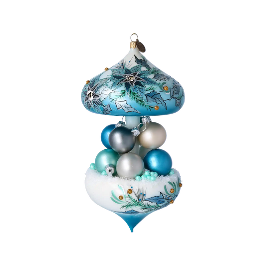 Carousel with Birds - Winter Grove. Handmade Glass Christmas ornament.