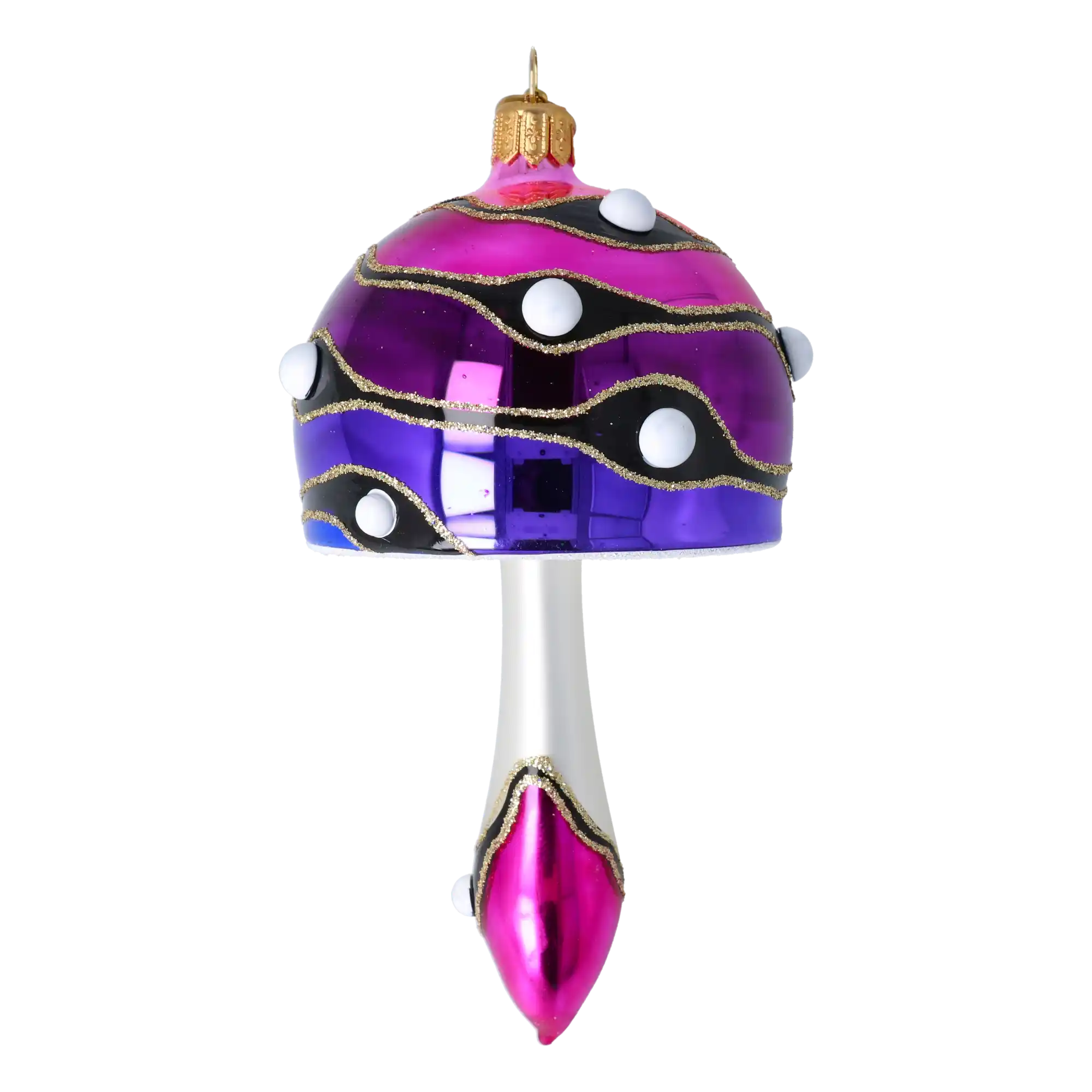 Mushroom-shaped bauble in shades of pink and purple