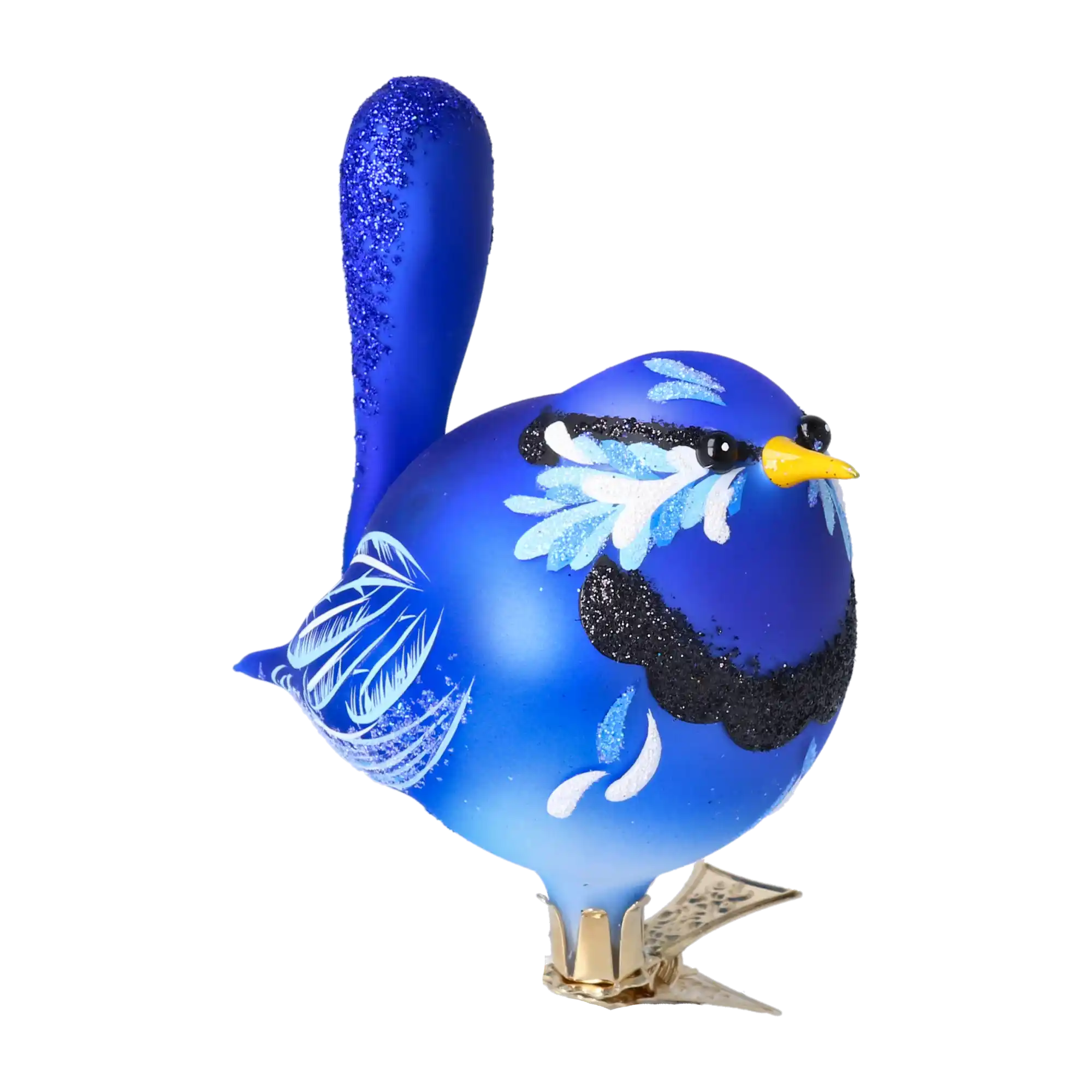 Bird - Blue in the Garden. Handmade Glass Christmas ornament.