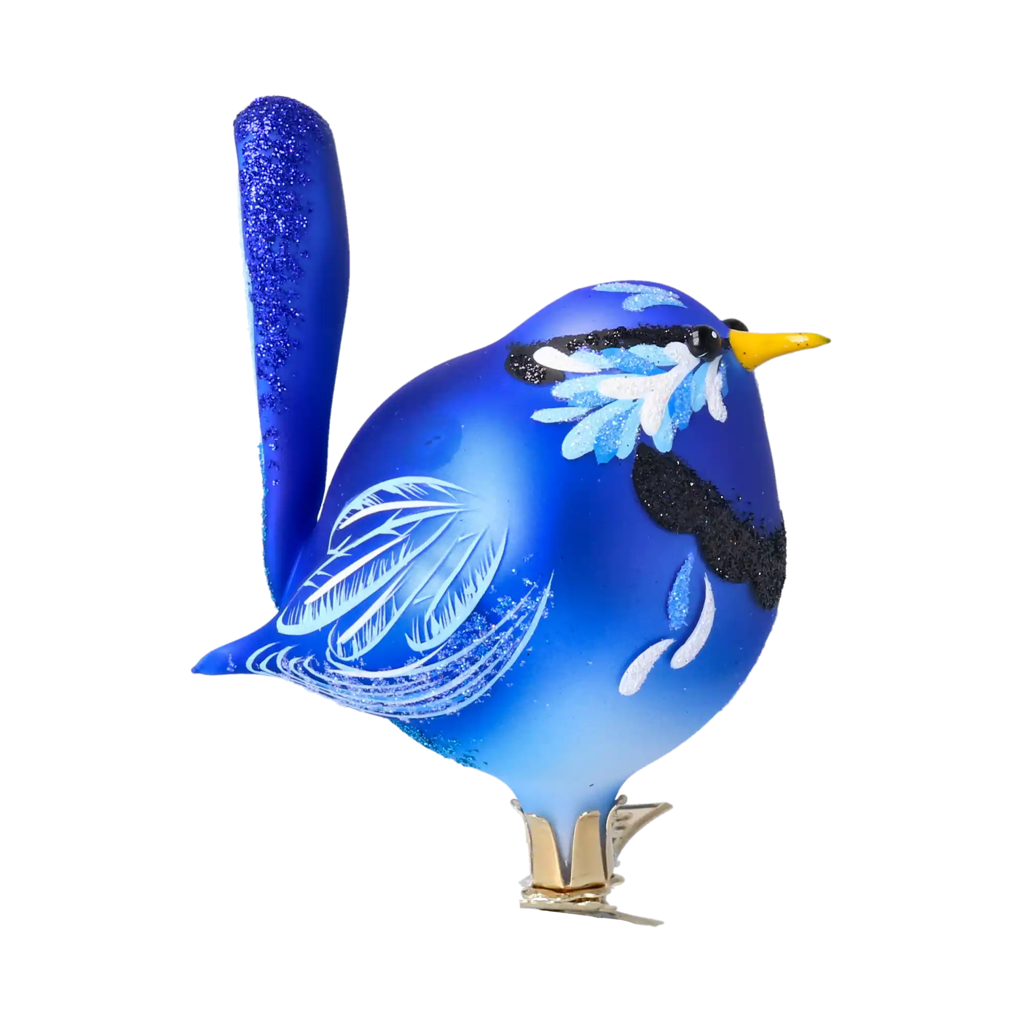 Bird - Blue in the Garden. Handmade Glass Christmas ornament.