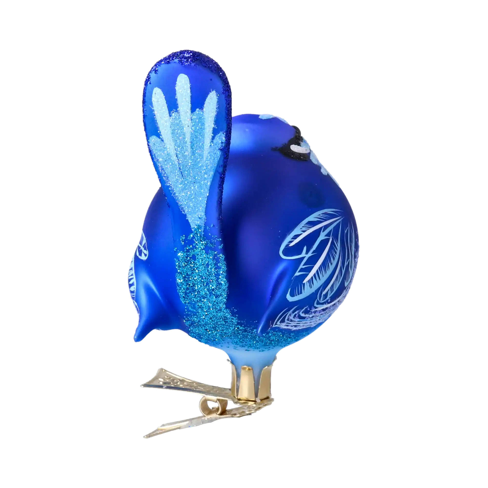 Bird - Blue in the Garden. Handmade Glass Christmas ornament.