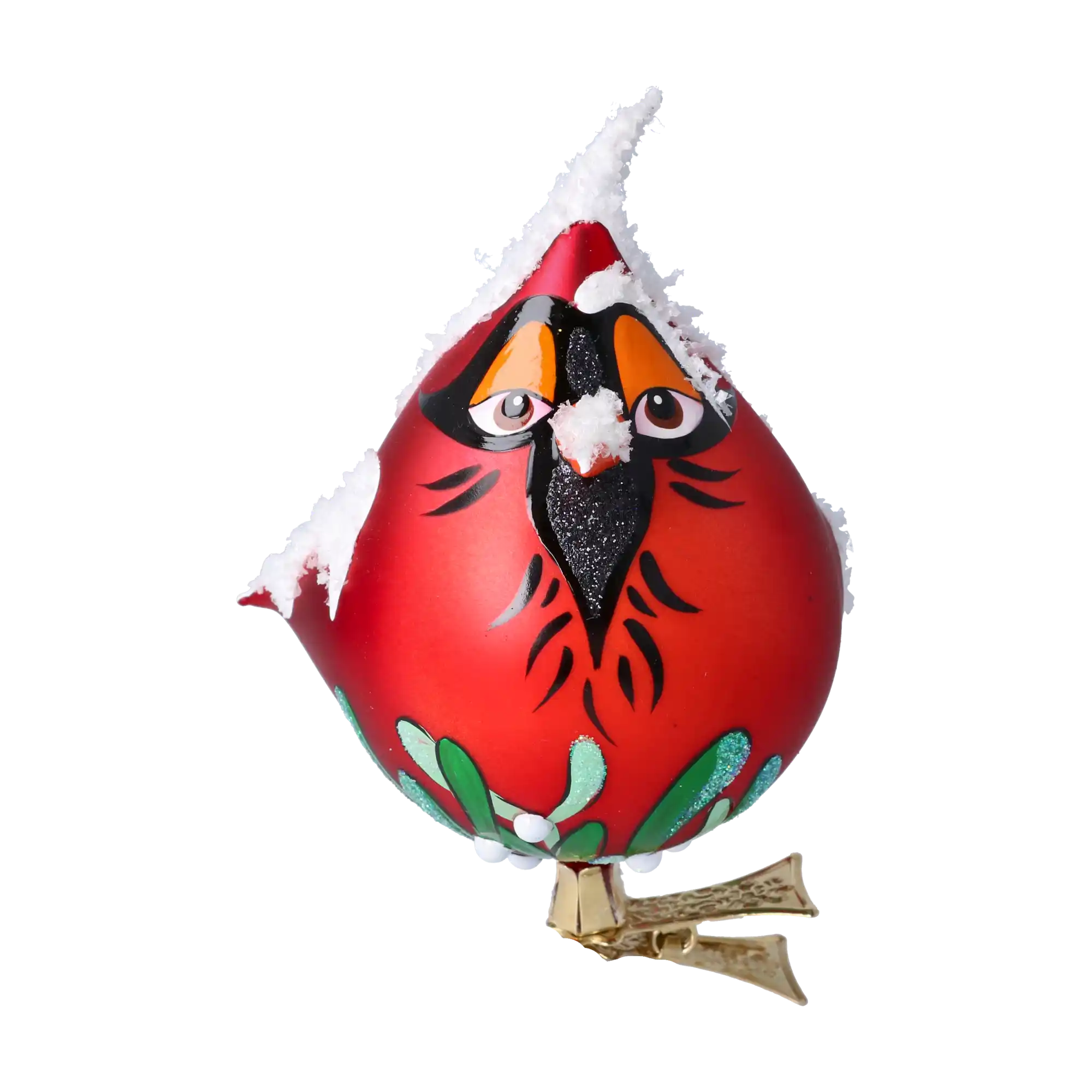 Cardinal in the Snow Downs. Handmade Glass Christmas ornament.