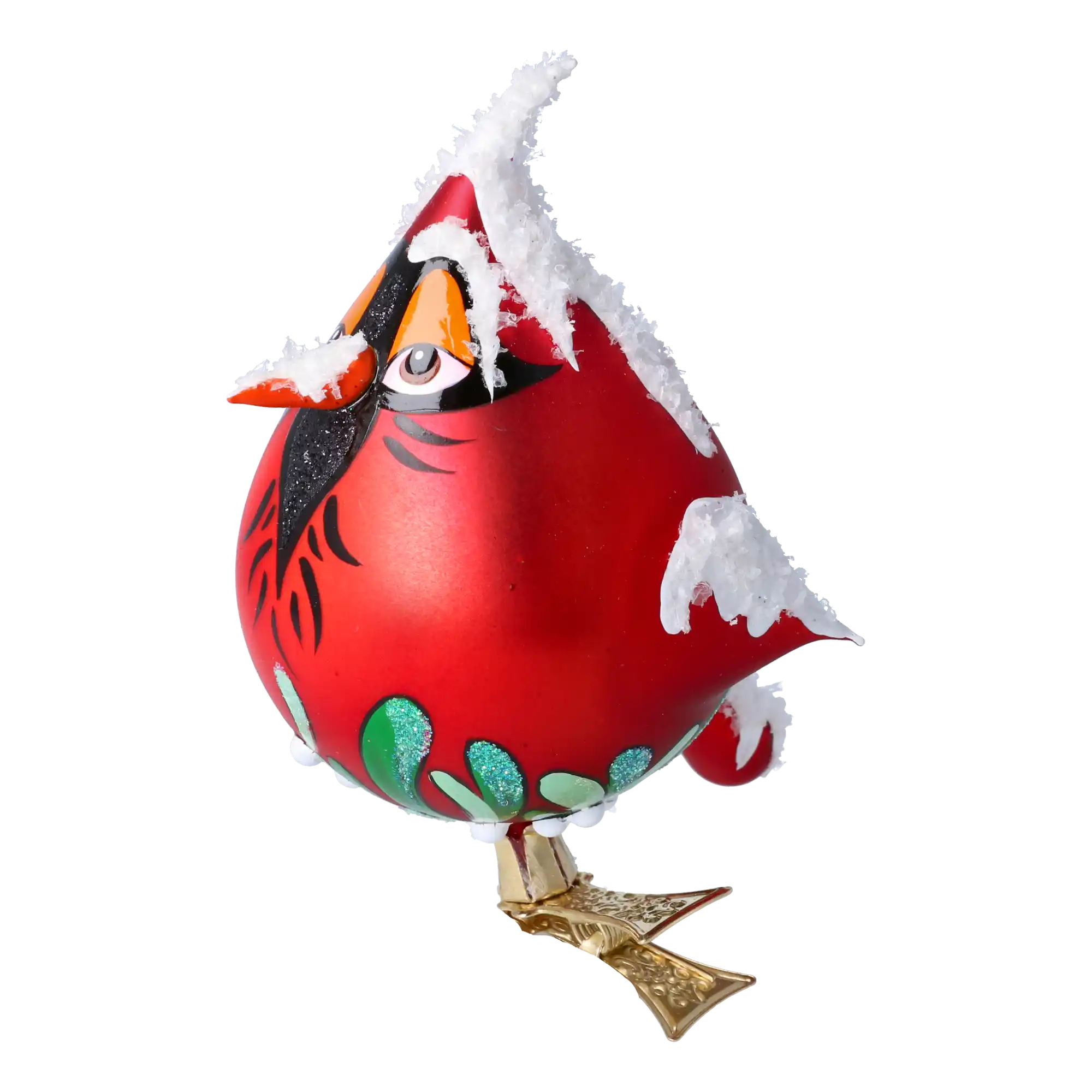 Cardinal in the Snow Downs. Handmade Glass Christmas ornament.