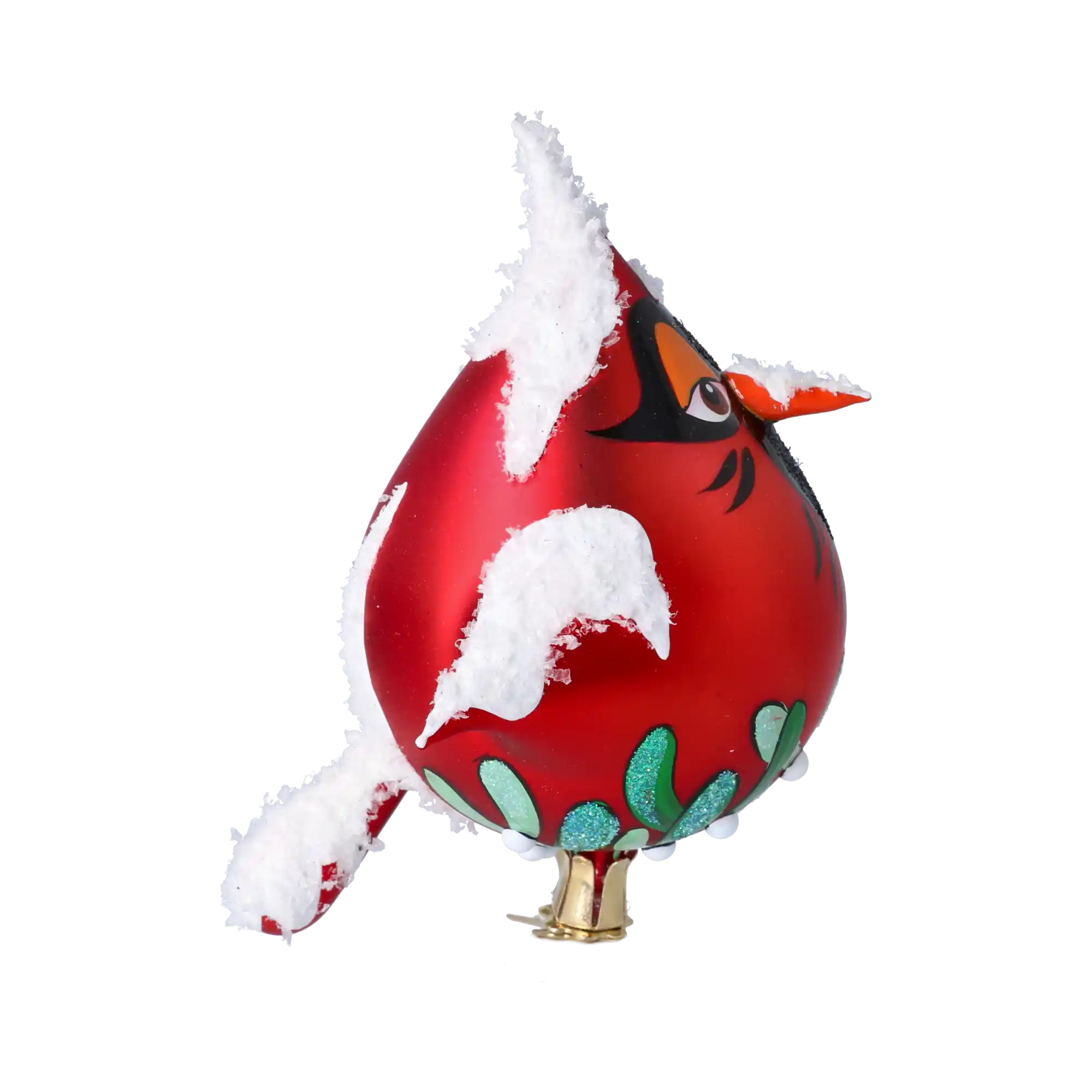 Cardinal in the Snow Downs. Handmade Glass Christmas ornament.