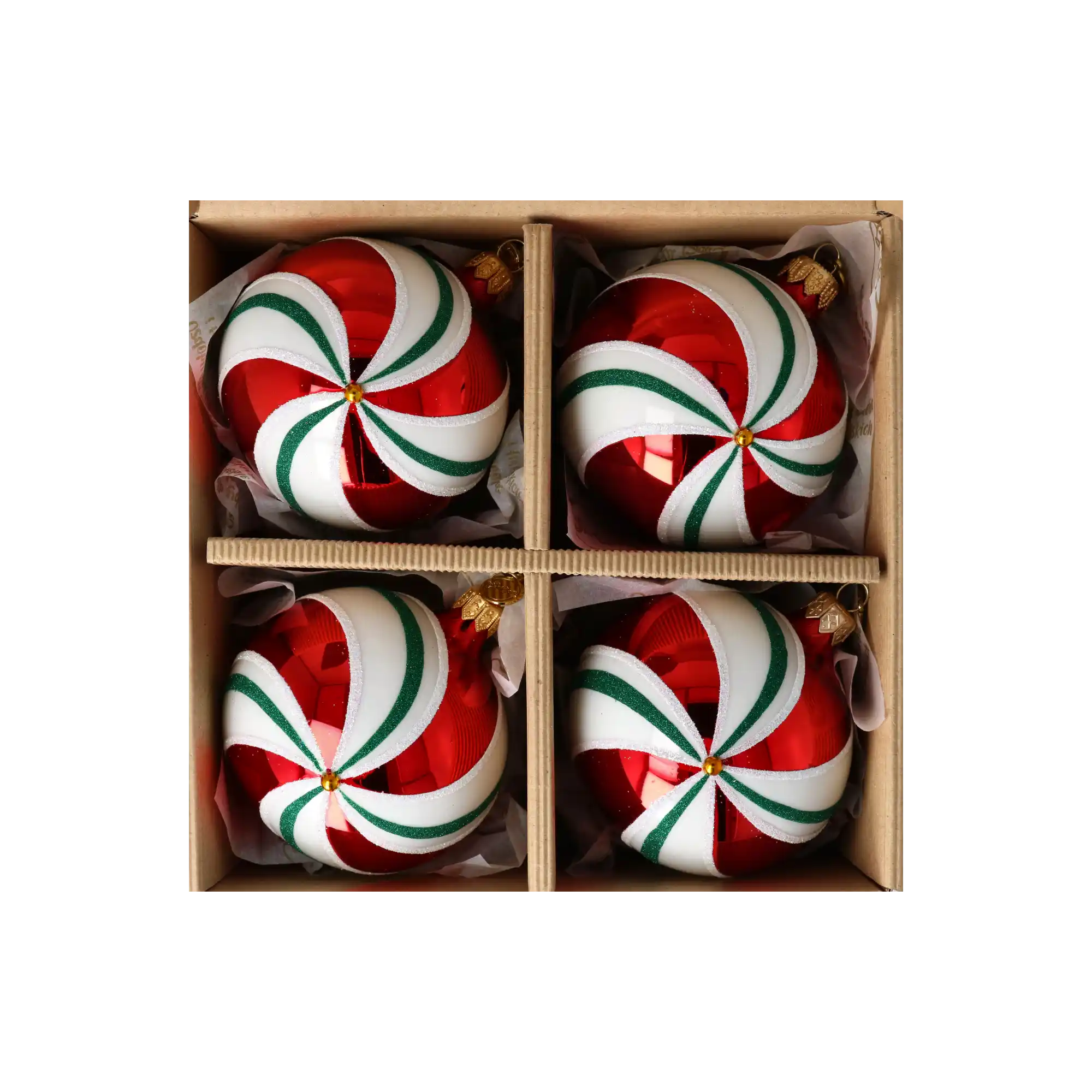 Set of Christmas tree baubles in the colors of Christmas candies