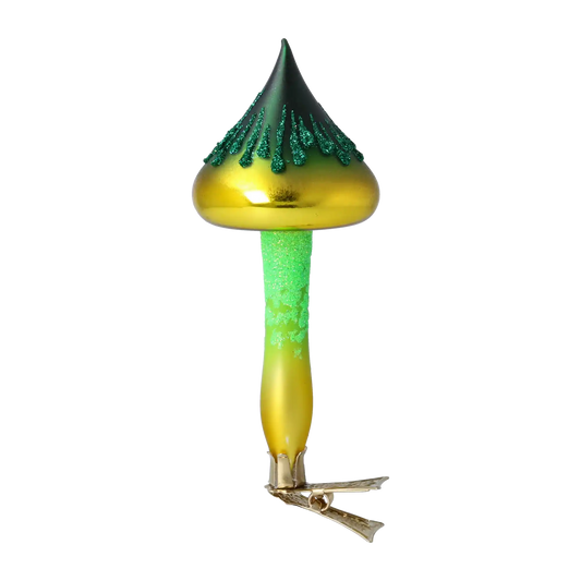 Mushroom Bomb - Gold-Green. Handmade Glass Christmas ornament.