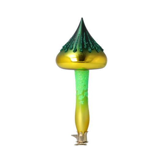 Mushroom Bomb - Gold-Green. Handmade Glass Christmas ornament.