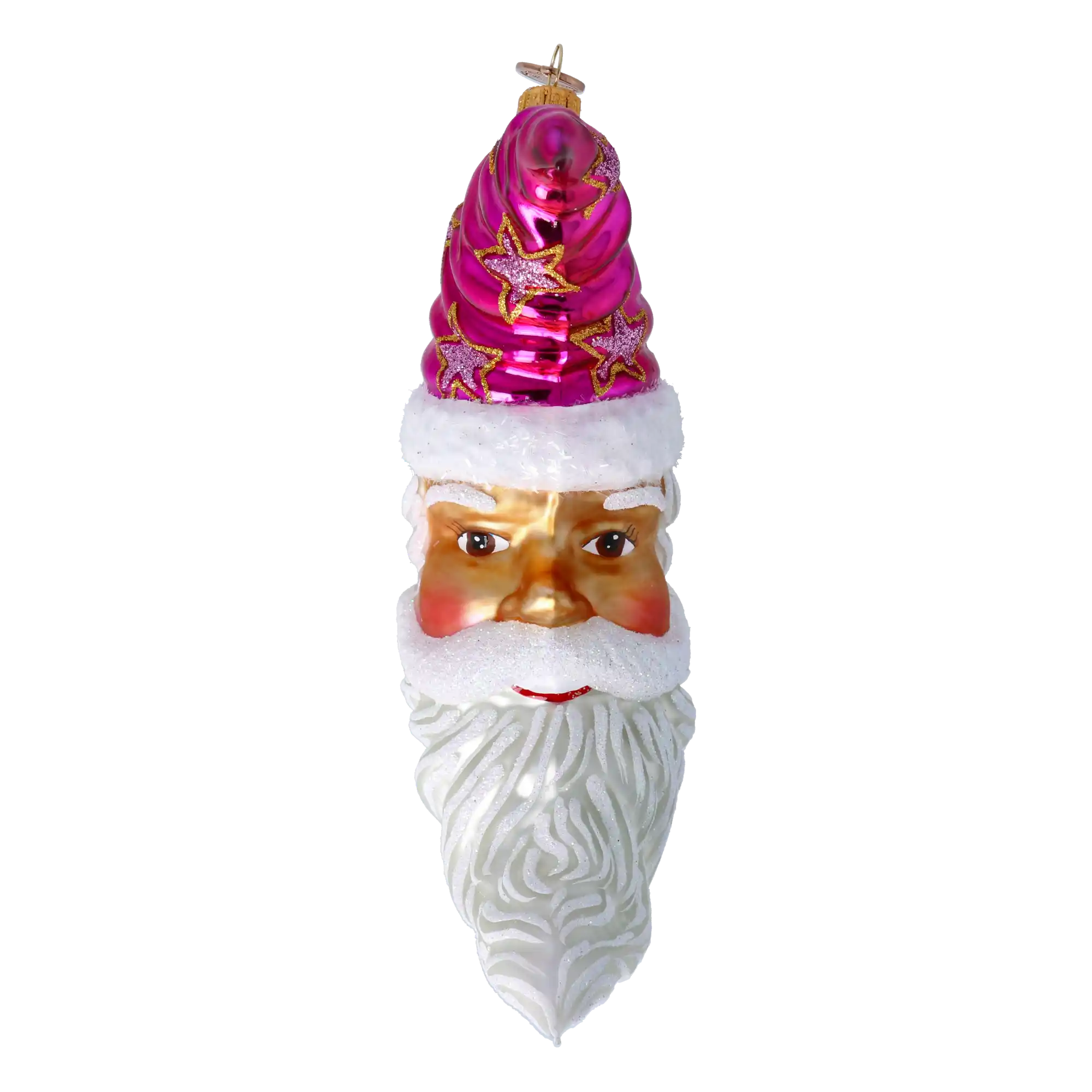 Santa Claus in the Pink Sky. Handmade Glass Christmas ornament.