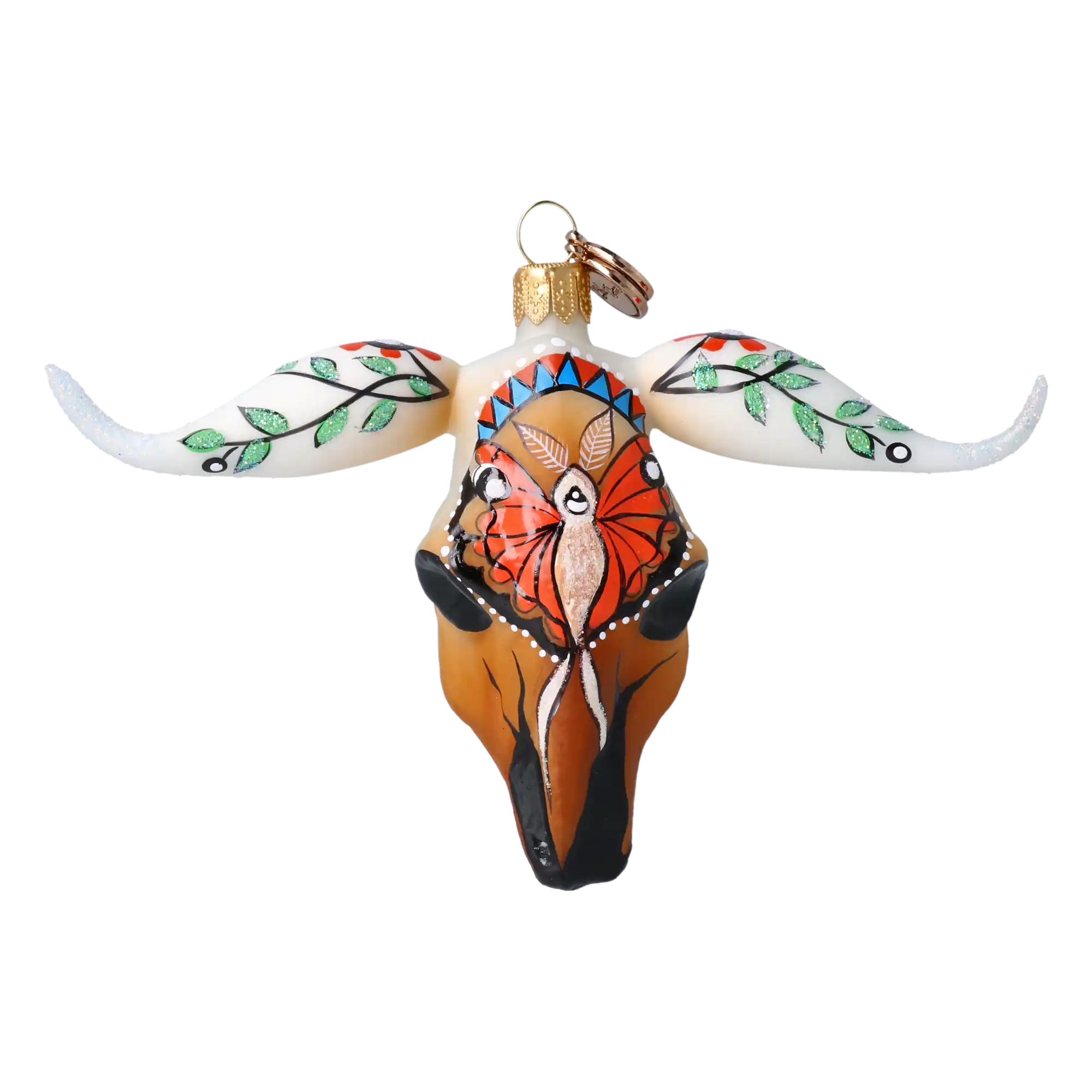 Ethnic Buffalo - Hand Painted Glass Decoration.