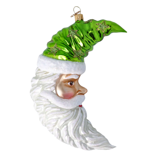 Enchanted Santa Moon. Handmade Glass Christmas ornament.