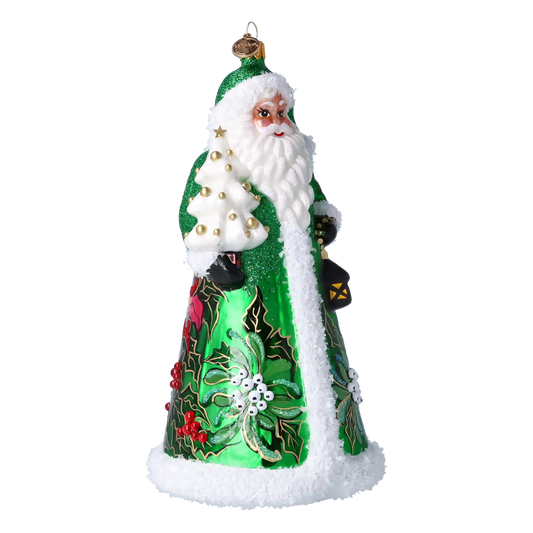 Christmas Green Santa Claus. Handmade Glass Christmas ornament.