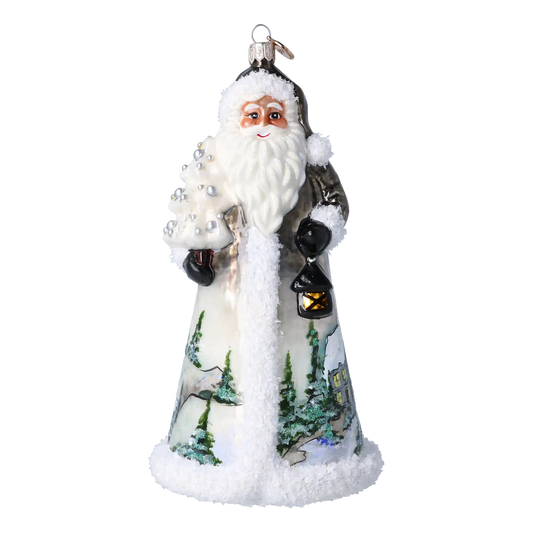 Winter Christmas Santa. Handmade Glass Christmas ornament.