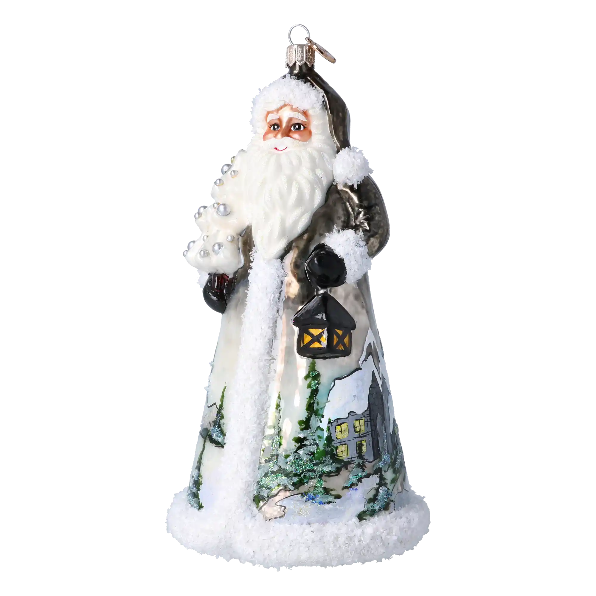 Winter Christmas Santa. Handmade Glass Christmas ornament.