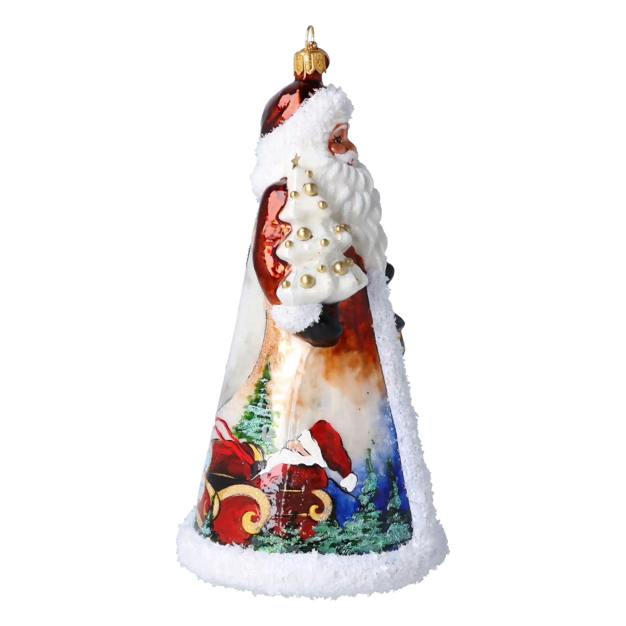 Santa's Snow Magic. Handmade Glass Christmas ornament.