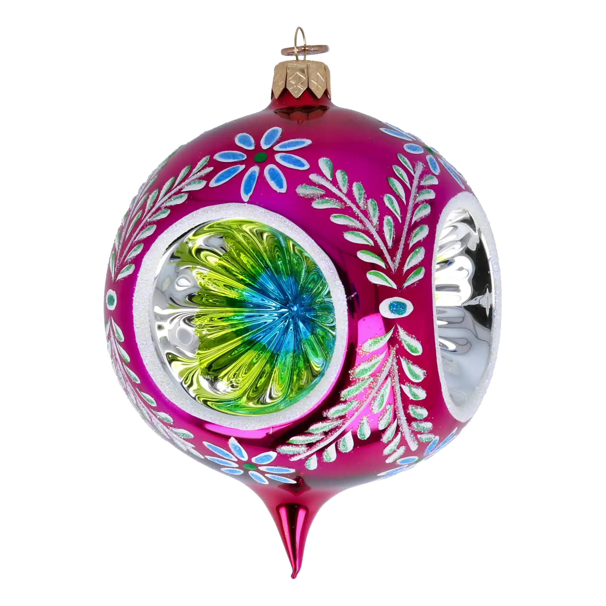 Headlights -Fuchsia skylight. Handmade Glass Christmas ornament.