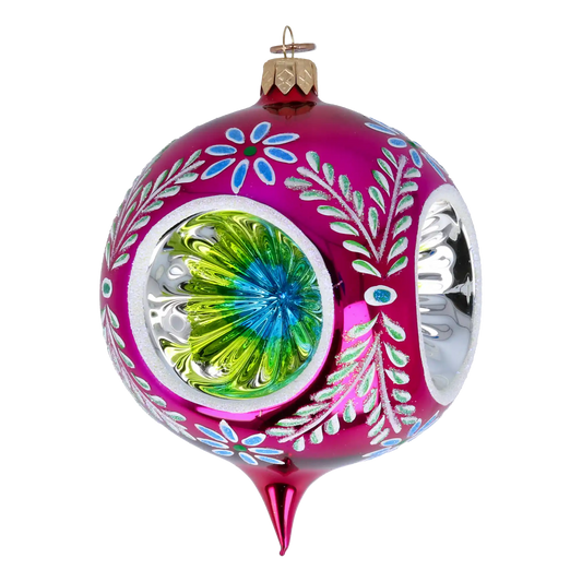 Headlights -Fuchsia skylight. Handmade Glass Christmas ornament.