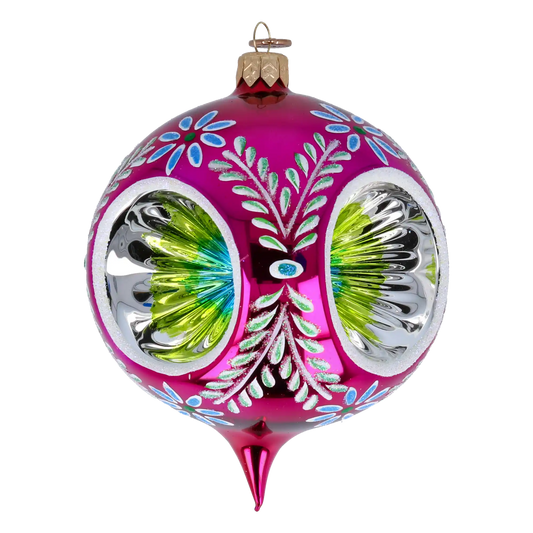 Headlights -Fuchsia skylight. Handmade Glass Christmas ornament.