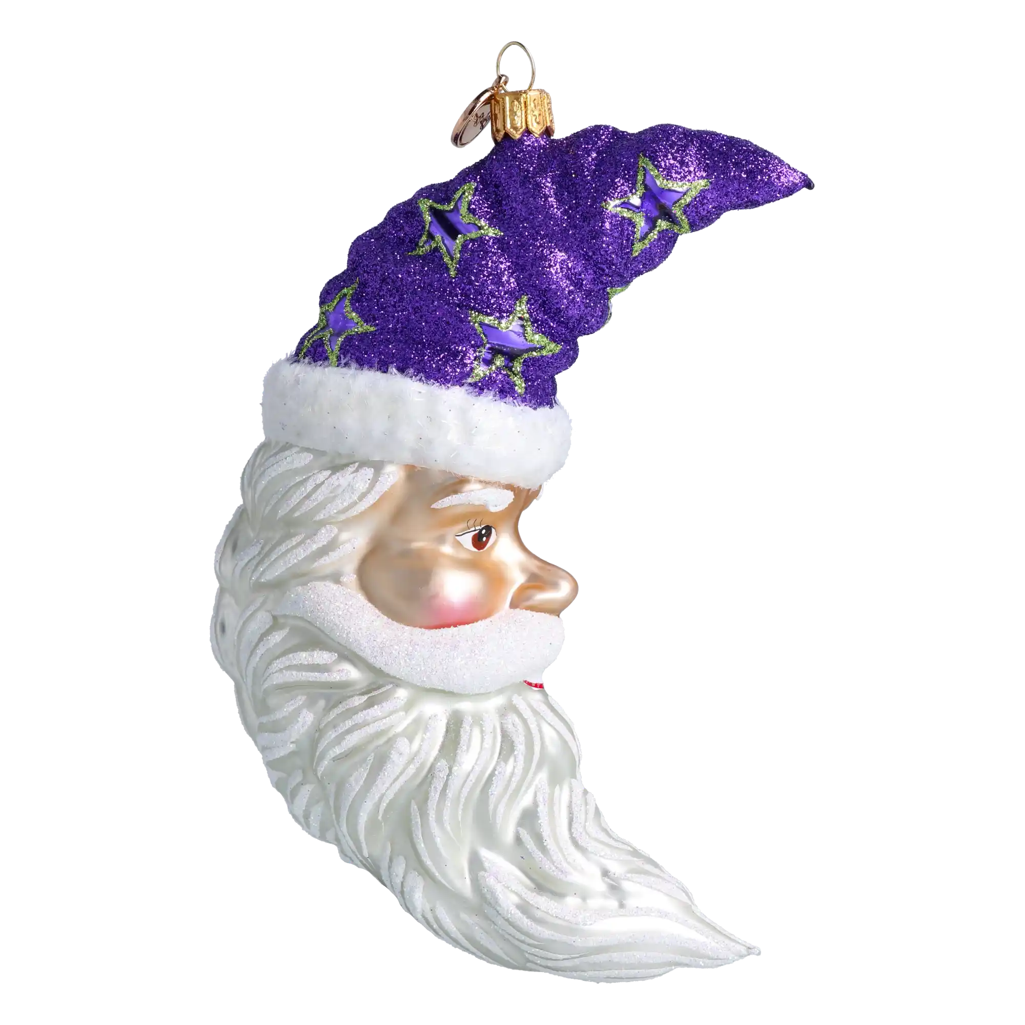 Moonlight Santa - Purple Starlight. Handmade Glass Christmas ornament.