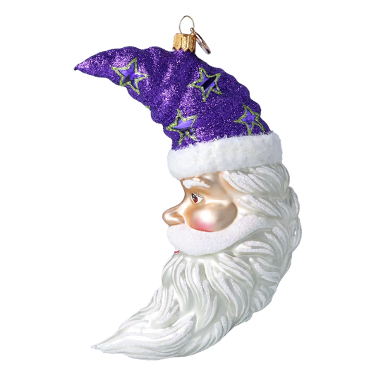 Moonlight Santa - Purple Starlight. Handmade Glass Christmas ornament.