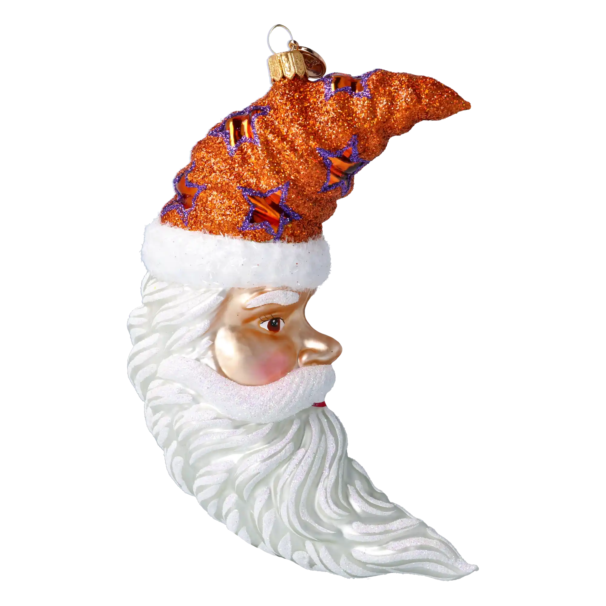 Moon Santa - Star Hat. Handmade Glass Christmas ornament.