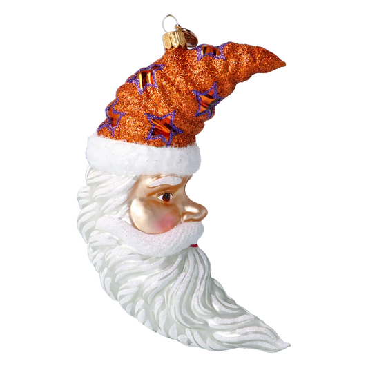 Moon Santa - Star Hat. Handmade Glass Christmas ornament.