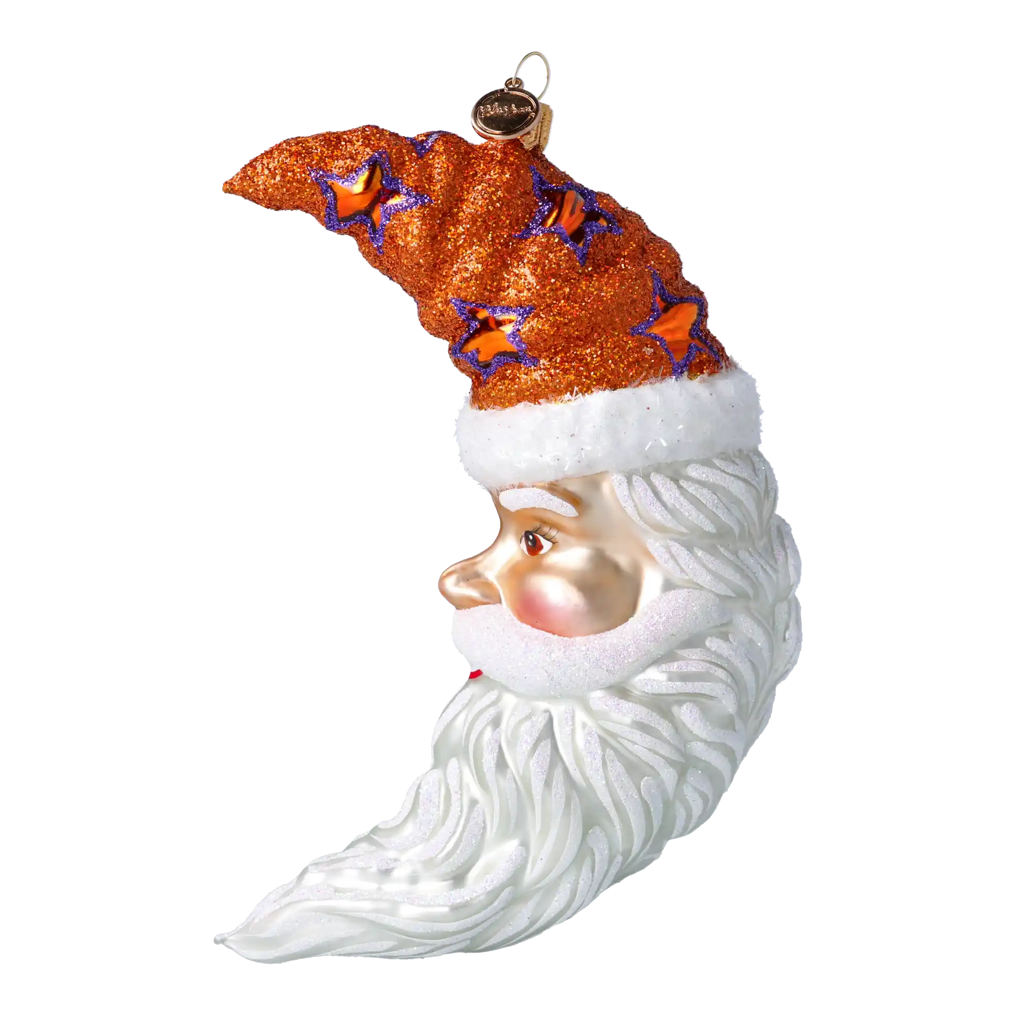 Moon Santa - Star Hat. Handmade Glass Christmas ornament.