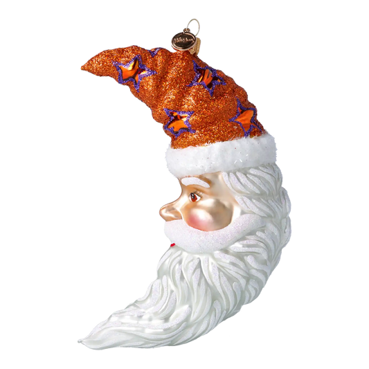 Moon Santa - Star Hat. Handmade Glass Christmas ornament.